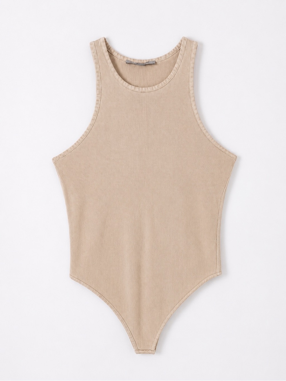 AllSaints Beige Ribbed Racerback Bodysuit Neutral Minimalist One Piece Size US 8